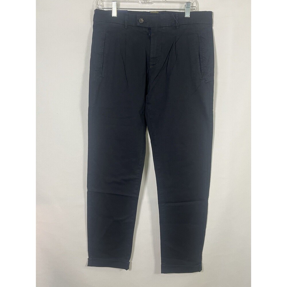 Piombo Italian Cotton Pleated Front Pants Men's 33 Navy Blue Chino Trousers NWOT